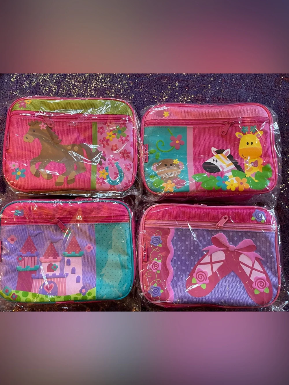 Kids Pink Animal & Castle Snack Bags - 13 lunchboxes individual or bulk